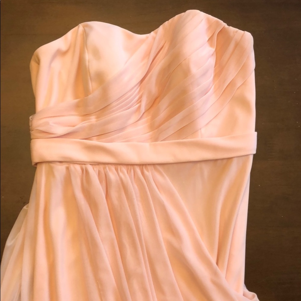 Long Strapless Mesh Dress with Side Draping